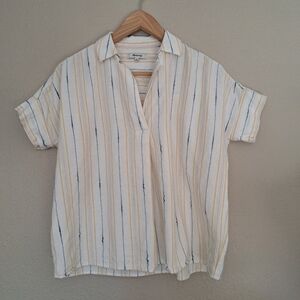 Madewell Modern Coastal Cream Striped Short Sleeve Shirt Size XS
